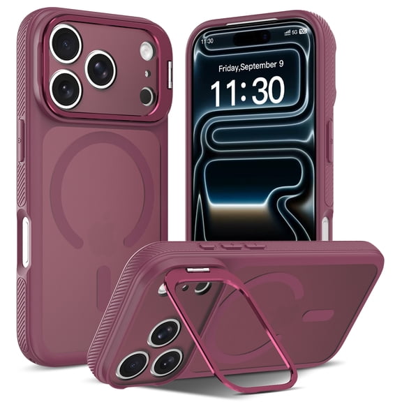 Corliven for iPhone 18 Pro Case with Magnetic Wireless Charging Kickstand, Shockproof Protection and Camera Lens Protection, Cherryred