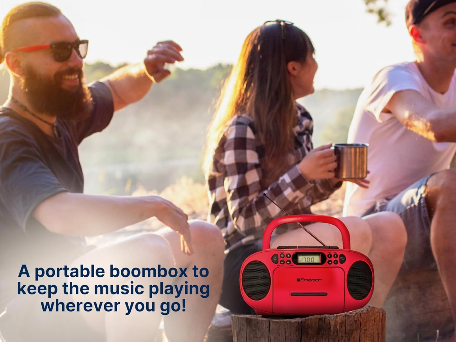 Emerson Portable CD Player Boombox with Cassette Player, AM/FM Radio, Tape Recorder, AUX, Headphone Jack, Dual Speakers, AC/DC & Battery Operated - Stereo System for Home, Indoor & Outdoor Use