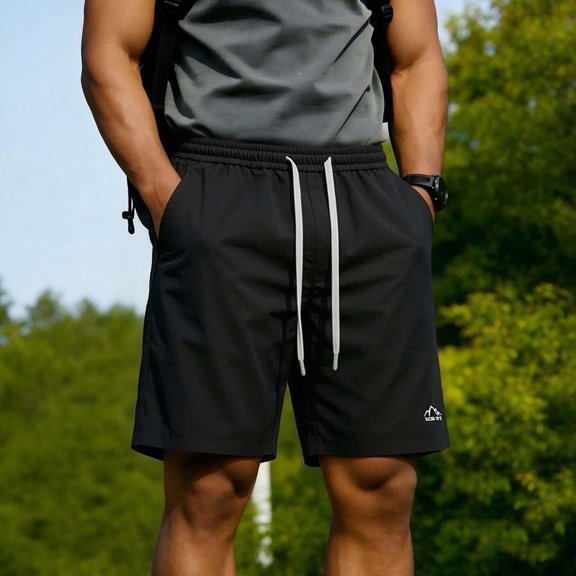 CIAKGIAF Mens Shorts Loose Workout Athletic Shorts,with Pockets Drawstring Black Outdoor Shorts,Size L