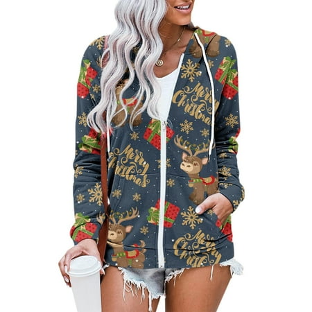 

Tawop Scrub Tops Fashion Casual Christmas Printed Long Sleeve Drawstring Hooded Sweatshirt Blouses For Women Plus Size Toddler Long Sleeve Shirt Girl