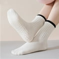 thumbnail image 4 of Womens Non-Slip Grip Crew Socks 3 Pair Pack Custom Color Combos Soft Ribbed Cotton with 3D Silicone Heel - 3 pcs-F, 4 of 7