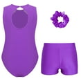thumbnail image 2 of Alvivi Gymnastics Leotards for Girls Rhinestone Sleeveless Dance Ballet Bodysuit with Shorts Hair Tie Set Purple 14, 2 of 5
