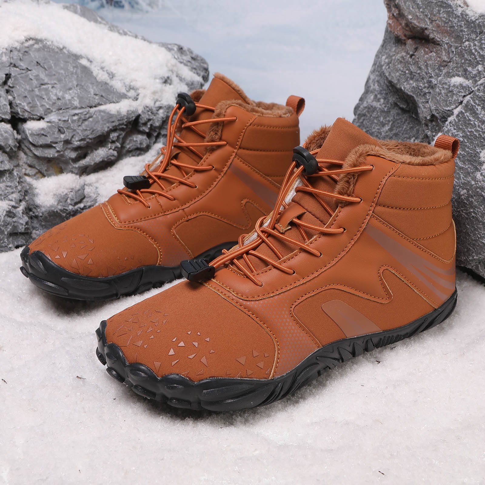 Modisza Mens Womens Barefoot Snow Boots Minimalist Zero Drop Winter Shoes Fleece Lined Ankle Sneakers for Hiking Walking Outdoor