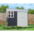 thumbnail image 3 of Jocisland 8x6x7.5 FT Shed 4-pane Window Nordic Cottage Storage Shed Outdoor Metal Garden House Double Hinged Lockable Doors for Backyard Garden Patio Lawn Dark White/Grey, 3 of 9
