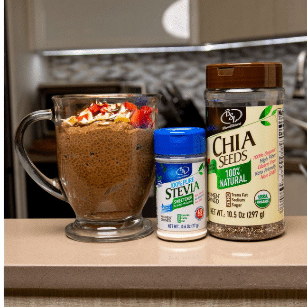 Organic Chia Seeds &  Stevia Leaf Extract Powder, Whole Seeds, Promo Pack (2 × 0.6 oz Stevia + 10.5 oz Chia )