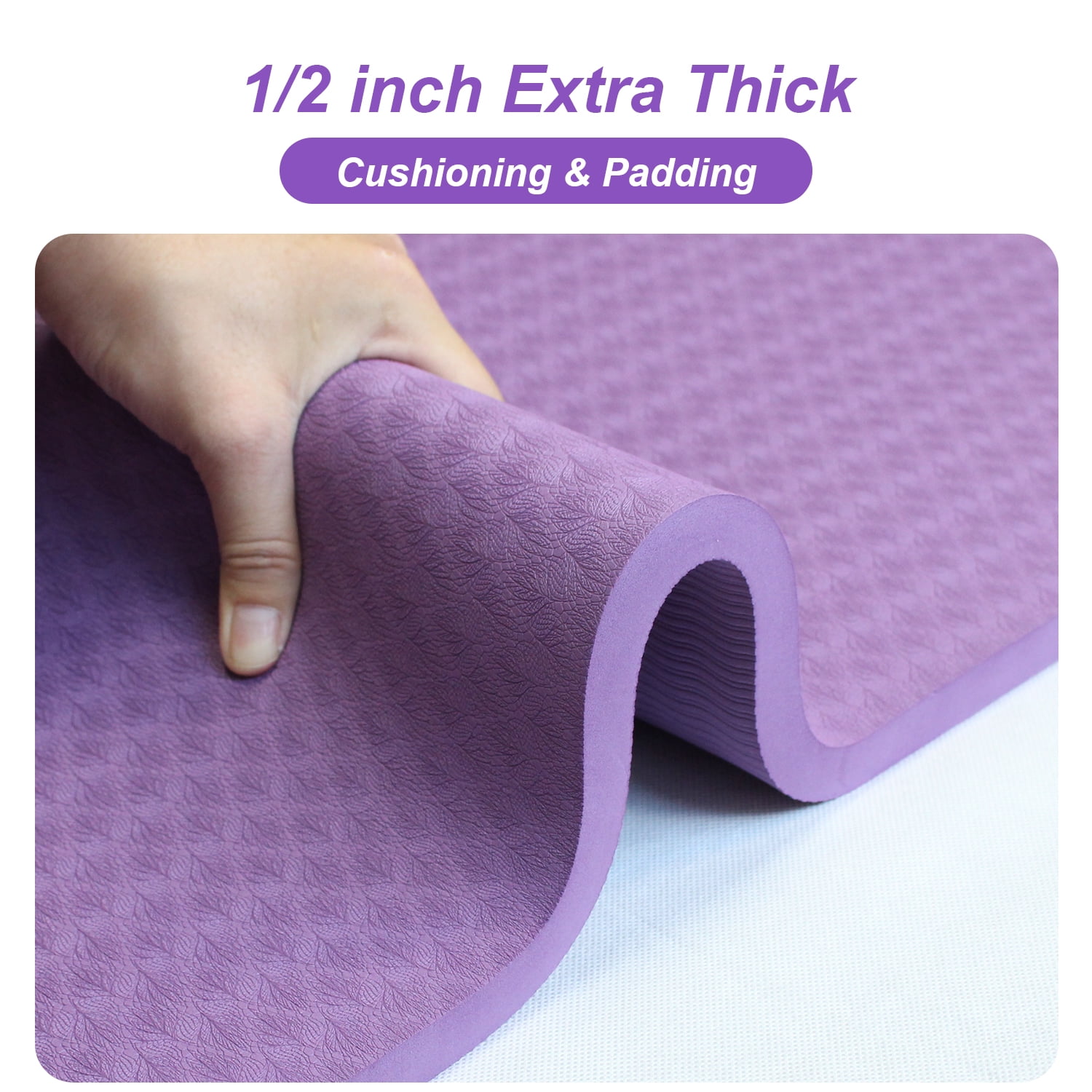 YR Large Exercise Mat 1/2" Thick TPE 78"X51" Yoga Heavy Duty Workout Gymnastic Mat, Purple