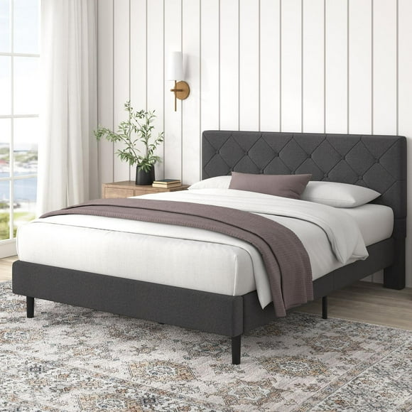 Zinus Shalini 41 Inch Upholstered Platform Bed Frame, Dark Grey