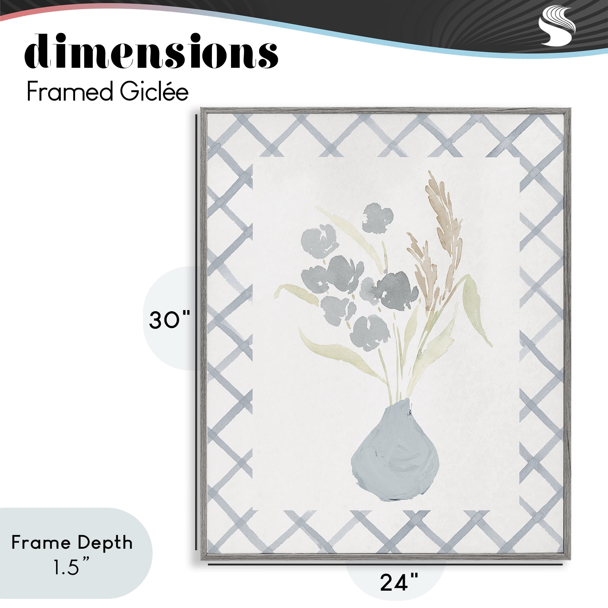 Stupell Industries Muted Blue Anna Bouquet Gray Framed Giclee Art, design by Lucille Price