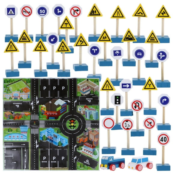 ULTNICE 1 Set Traffic Signs Toys Wood for Child Playtime Safety Awareness Education
