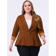 thumbnail image 2 of Blazer de talgrande pamujer con solacon muescas, dobladillo con volantes y péplum, paNavidad marrón 5X, 2 of 5