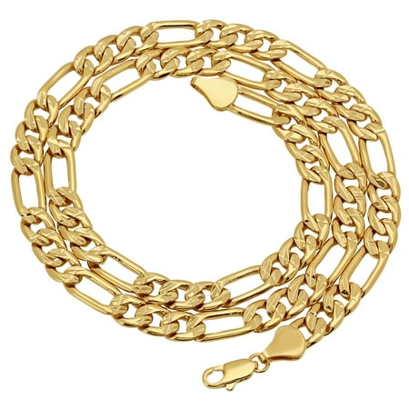 - Gold Figaro Plated Chain 7MM Fashion Jewelry Necklaces, 14K Overlay, Resists Tarnishing -24
