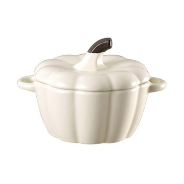 BINGLI Pumpkin Bowl Set with Lid and Handle, Ceramic Ramekins for Baking, Casserole Dish Individual Serving Pot, Stoneware Oven Safe, for Home and Kitchen Use