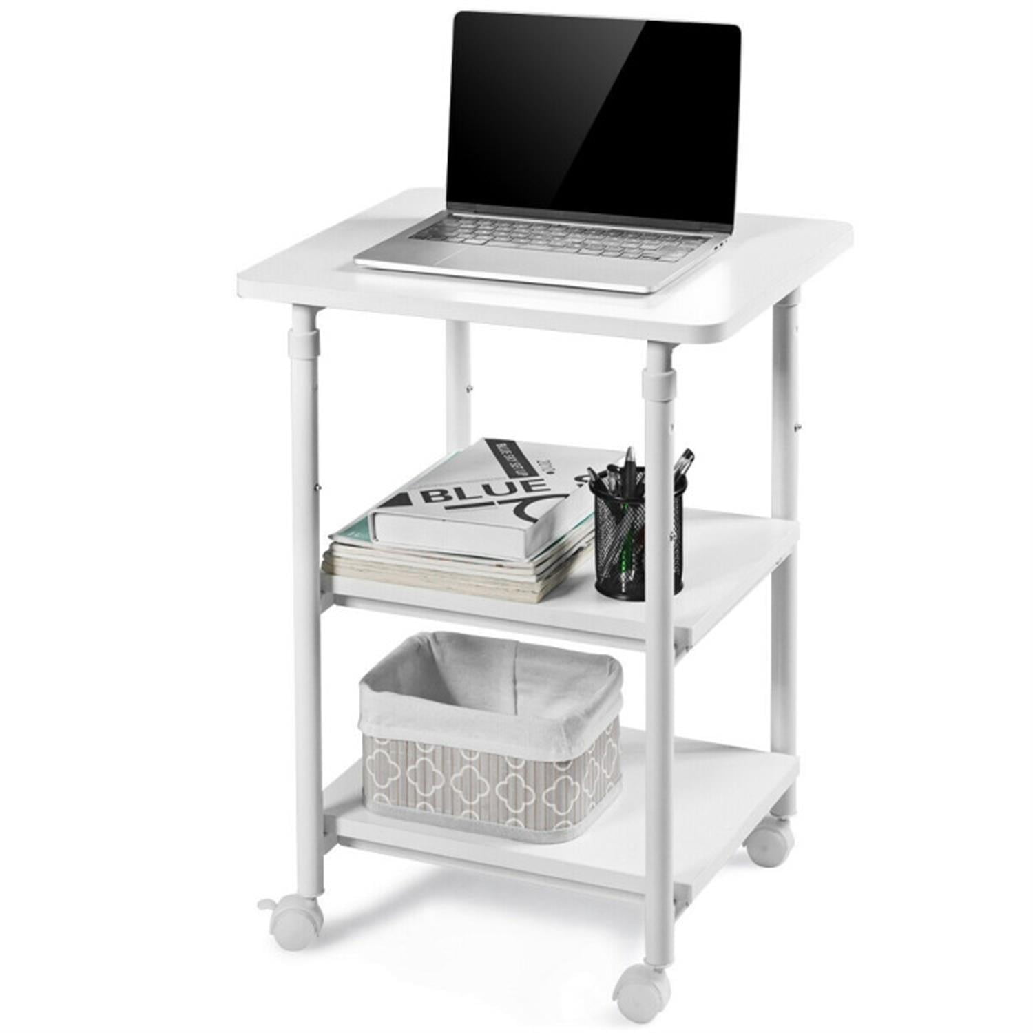 Demi Bonn 3-tier Adjustable Printer Stand with 360° Swivel Casters, Laptop Workstation for Laptops, Books, Tablets, and Art, White
