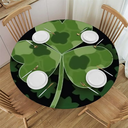 HAOXIT Elastic Fitted Tablecloth St. Patrick S Day Irish Clover Shamrock Round Table Cover for Round Table 31-35