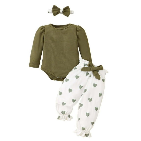 BLVB Newborn Baby Girl Cute Outfits Long Sleeve Bodysuits Top Pants with Headband Set Infant Fall Clothes