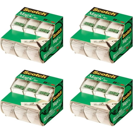 - (4 Pack) Scotch Magic Tape Dispenser 3 Pack, 3/4in. X 300in. per Dispenser, Clear