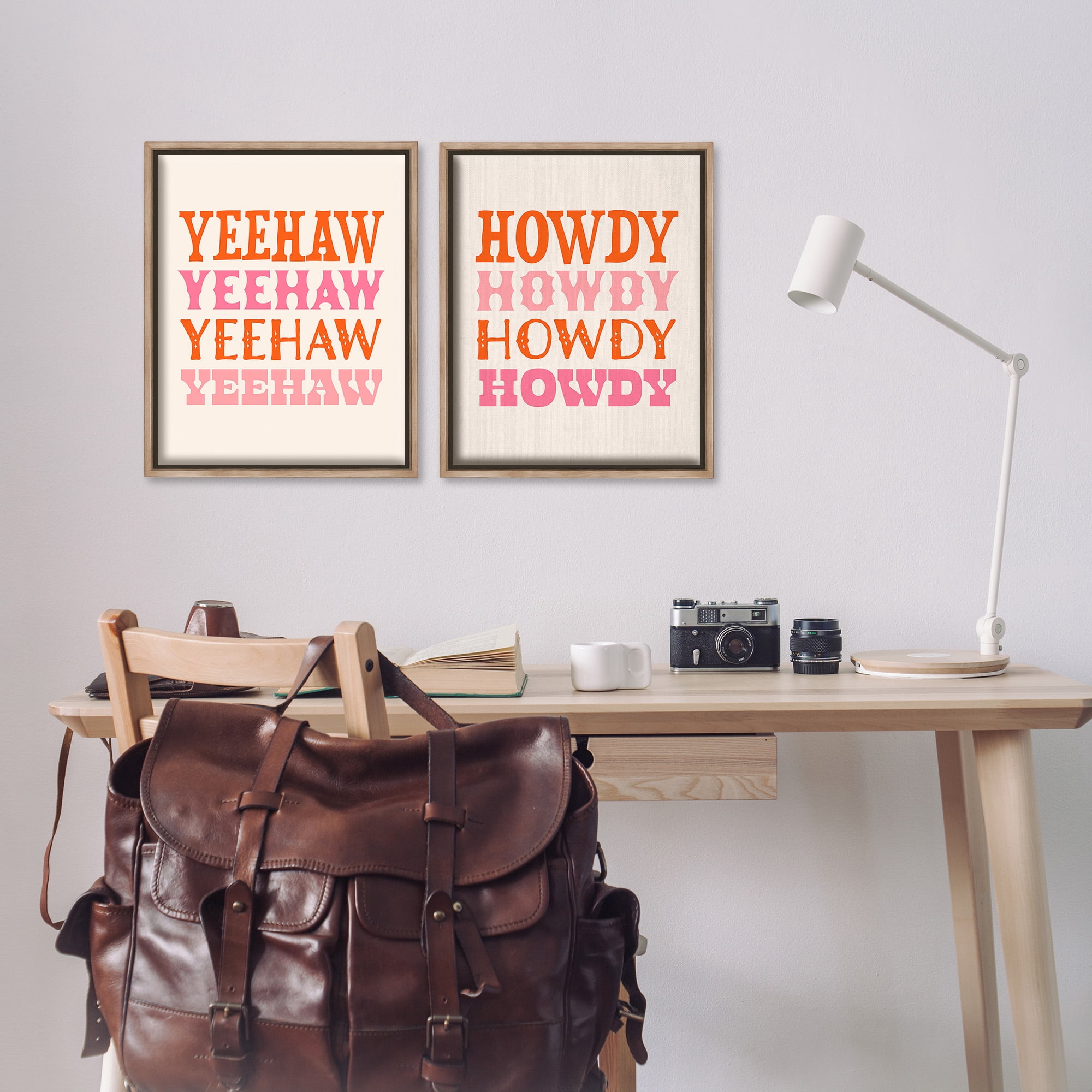 Stupell Industries Yeehaw & Howdy Typography Typography Painting Brown Floater Framed Canvas Art Print Wall Art, 17 x 21, Set of 2