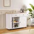 thumbnail image 7 of Flycity Rolling Kitchen Island with Storage, 61" Large Wood Kitchen Island Cart with 11.8"W Sliding Drop Leaf, Farmhouse Island Table for Kitchen with 2 Drawers, Towel Rack, Wine Rack, 7 of 7