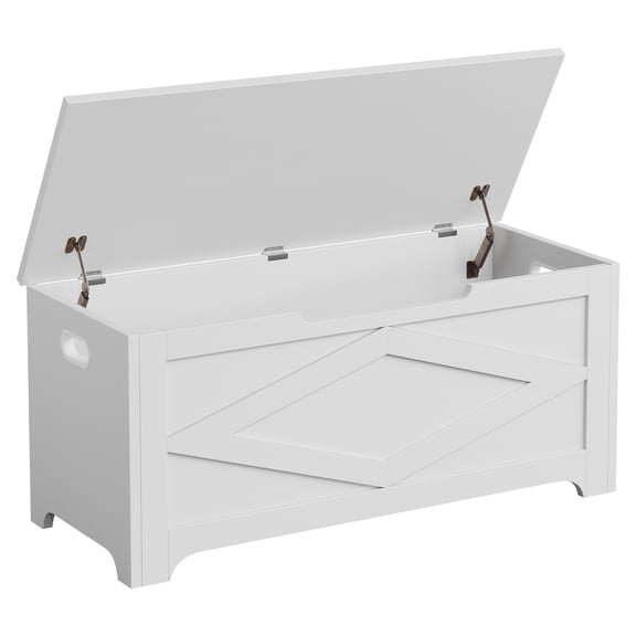 Farmhouse Wooden Storage Chest with Safety Hinge - Entryway & Bedroom Bench for Living Room Organization