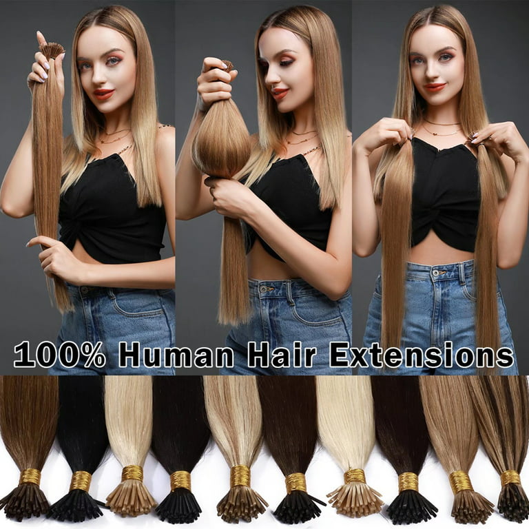  MY-LADY Microlink Hair Extensions Microbead Human Hair  Extensions Natural Black 18 Inch Micro Loop Hair Extensions Real Human Hair  Cold Fusion Extensions Micro Link #1B : Beauty & Personal Care
