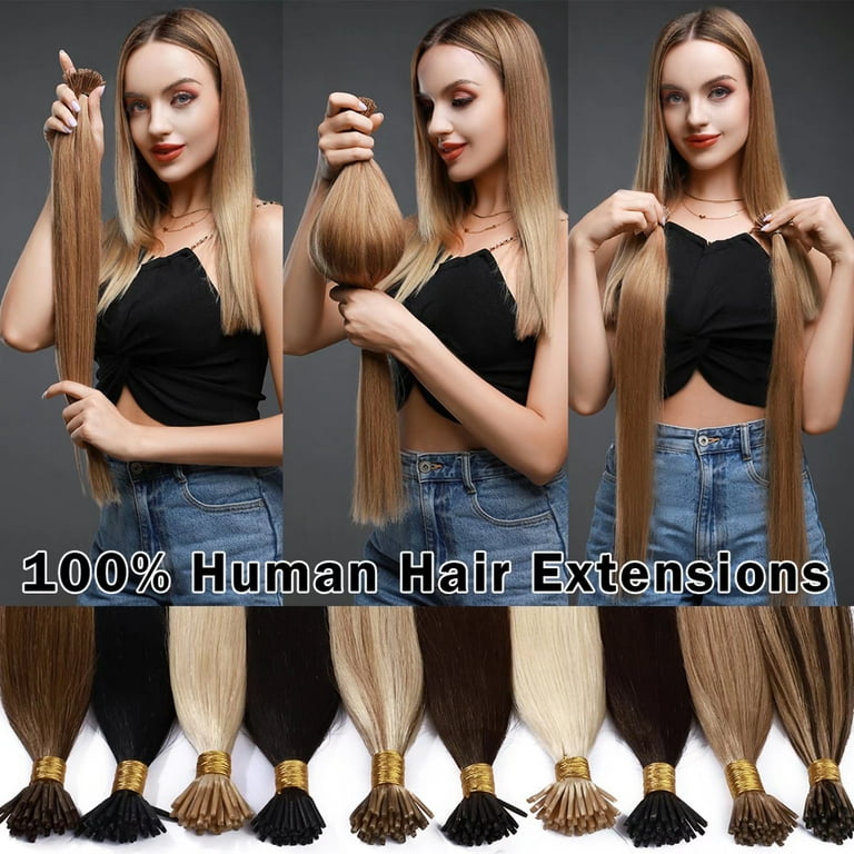  MY-LADY Microlink Hair Extensions Microbead Human Hair  Extensions Natural Black 18 Inch Micro Loop Hair Extensions Real Human Hair  Cold Fusion Extensions Micro Link #1B : Beauty & Personal Care