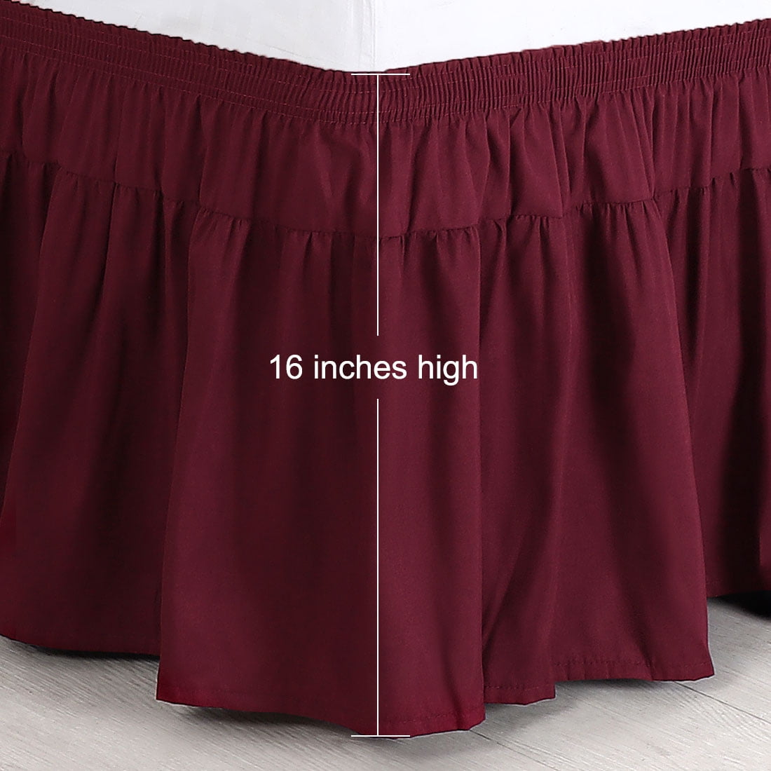 PiccoCasa 1Pcs Polyester Brushed Bed Skirt Elastic Dust Ruffles 16 Inch Drop Queen Burgundy
