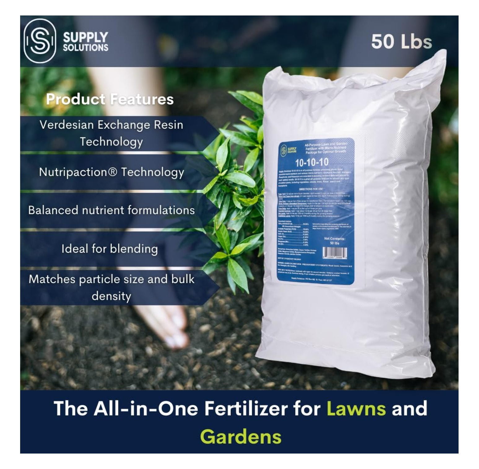 10-10-10 Granular Fertilizer with Micronutrients - 50 lb Bag - Balanced NPK for Lawns, Vegetables & Fruits - Complete Plant Food for Soil Health & Root Growth