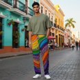 thumbnail image 4 of Men's pajama pants with colorful rainbow wave pattern and sparkling droplet texture design， soft home pajama pants， casual and comfortable loose fit pajama pants， elastic waistband, 4 of 10