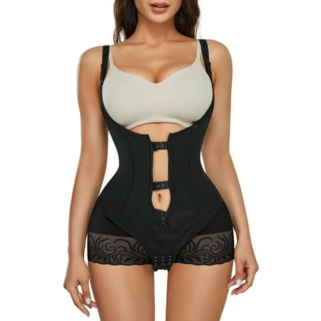 

CtriLady Women s Shapewear Waist Trainer Double Tummy Control Bodysuits Full Body Shaper Slim Open Bust With Zipper Breathable Smooth Corset(Black X-Large)