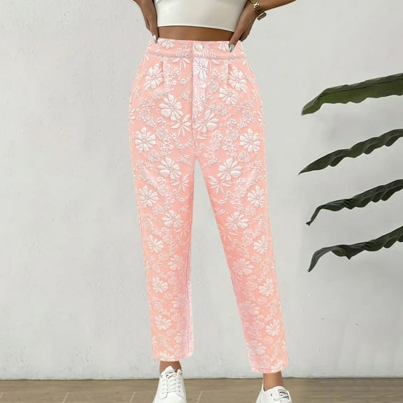 HongQid Women's Floral Dress Pants Slim Fit Tuxedo Suit Pants