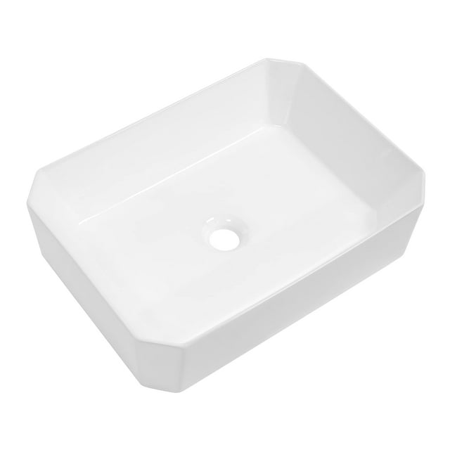 Kichae Fregadero rectangular de 19 x 14 pulgadas para baño, porcelana, cerámica, color blanco, lavabo sobre el mostrador, moderno fregadero para gabinete, lavabo, hotel, lavabo artístico, lavabo para
