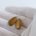 thumbnail image 2 of Sterling Silver Tiger's Eye Earrings Smooth Long Golden Shimmery Teardrop Simple Dangle Drops, 2 of 3