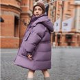 thumbnail image 7 of Kids Padded Parka Coats Girls Hooded Jacket Warm Winter Outerwear Waist Mid Length Thermal School Overcoat for Toddler Teen Girls Purple 7-8Years, 7 of 7