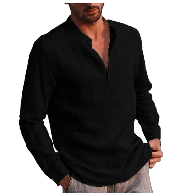 XDZJLR Mens T Shirts Fashion Casual Comfortable Solid Color Button Long Sleeve Tops