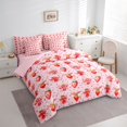thumbnail image 3 of Manfei Cute Strawberry 7pcs Bedding Comforter Set,Bow Tie Ribbon Queen Bedding Sets,Pink Loves Pattern Queen Sheet Sets For Girls Kids,Breathable Home Decor Reversible, 3 of 8