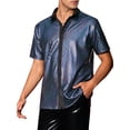 thumbnail image 4 of INSPIRE CHIC Shiny Metallic Shirts for Men's Short Sleeves Button Down Party Disco Shirts L Black, 4 of 4