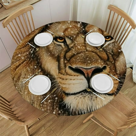 

Patifu Lion Star Galaxy Round Tablecloth 100% Polyester Stain-Resistant Waterproof for Indoor Outdoor Dining Parties Wedding Events 42 -46