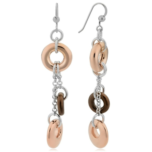 KoolJewelry Tricolor Sterling Silver Puffed Circles Dangle Earrings