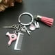 thumbnail image 4 of LLavero de borla con abalorio para peluquería, minitijeras de peluquería, secador de pelo, peine, novedad, regalo de A-Z, 4 of 4