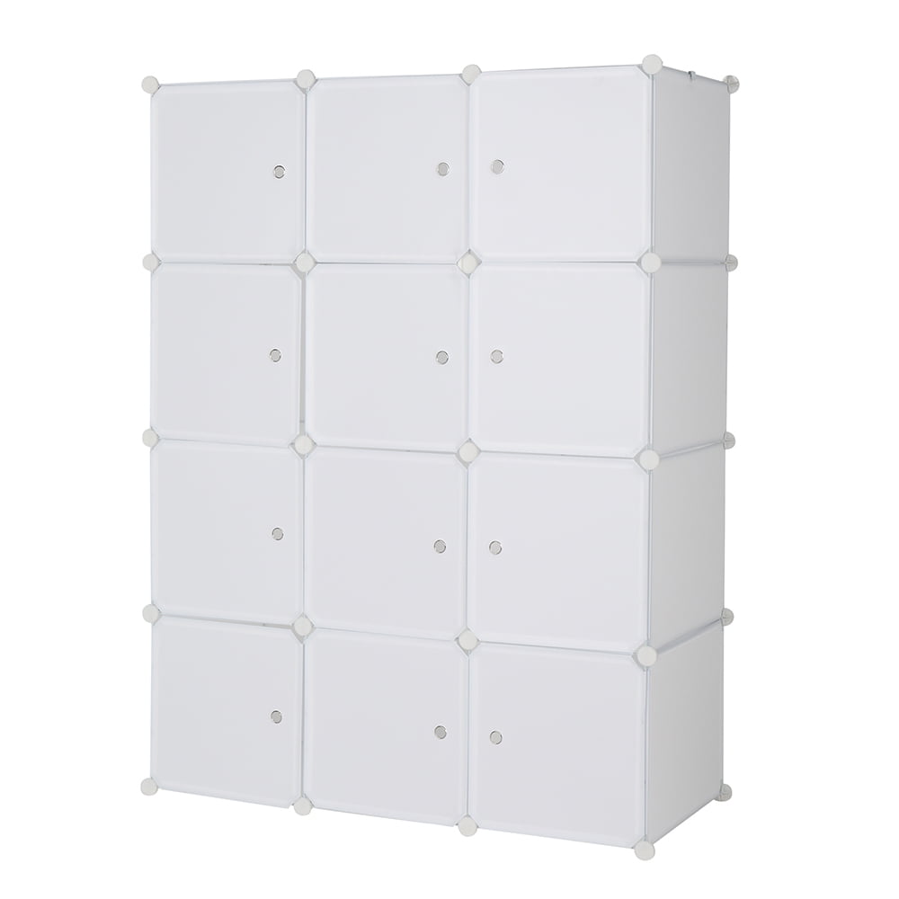 12-Cube Storage Organizer Stackable White Modular Shelves with Hanging Rod for Home & Office Organization
