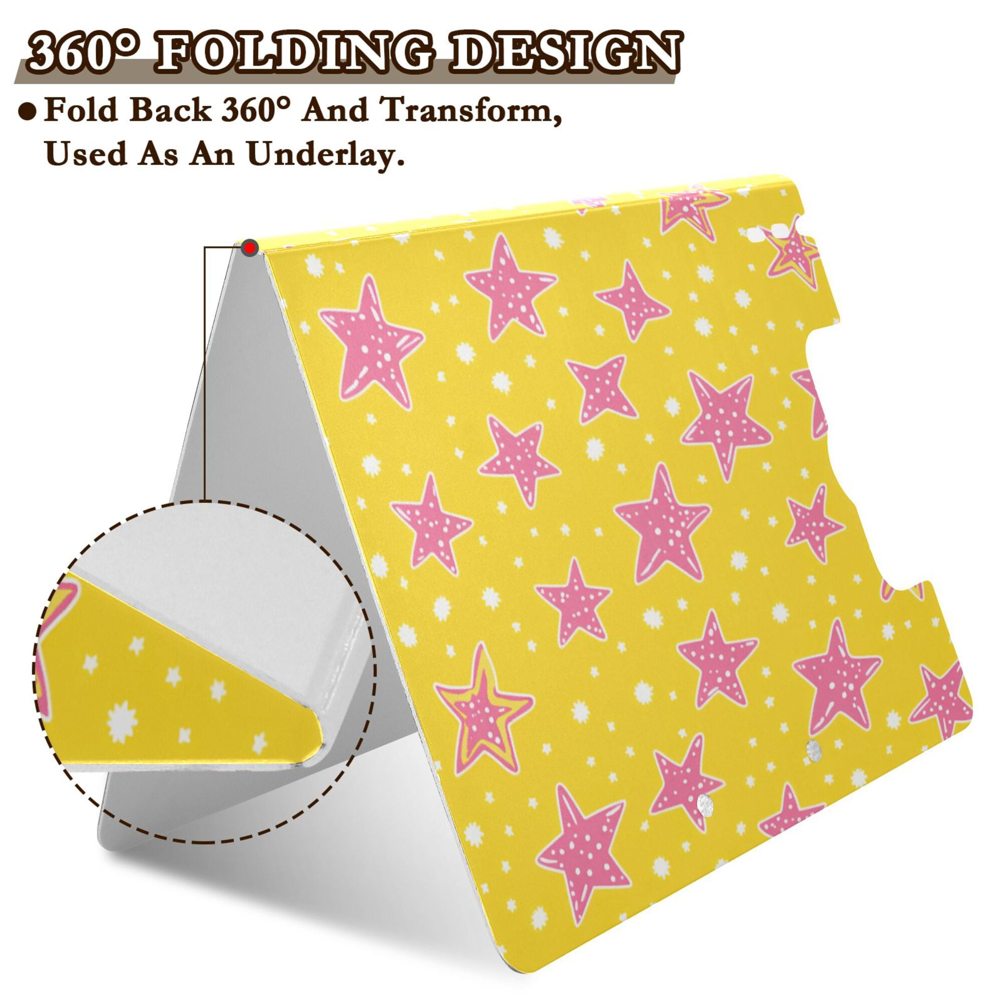 FORMRS A4 Clipboard Folder with Pen Holder Horizontal Foldable School Office Binder, Big Pink Stars Pattern