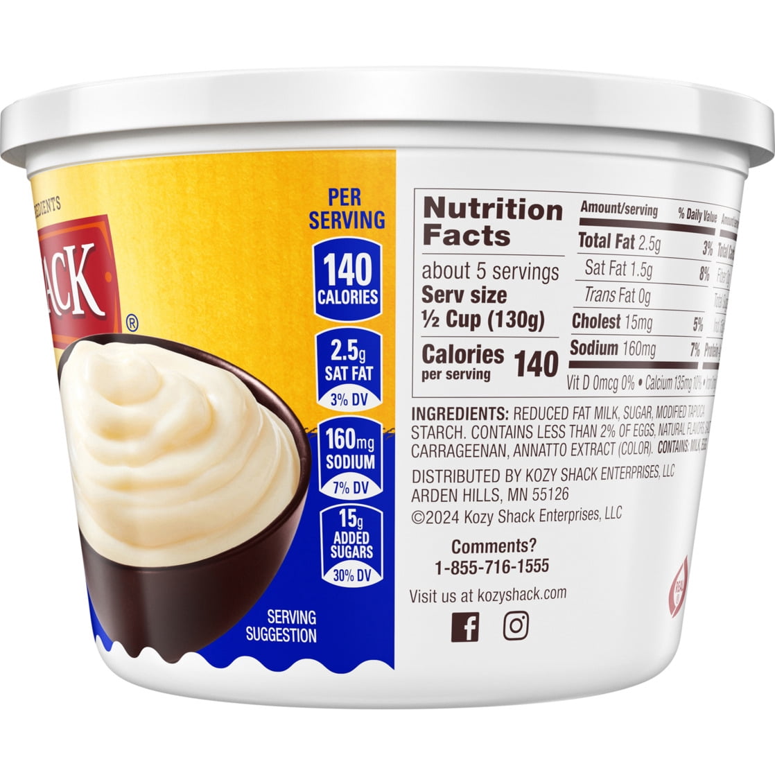 Kozy Shack Vanilla Pudding, Gluten Free Dessert, 22 oz Tub