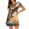 thumbnail image 1 of Balery Sailing Dancing Dolphin Camisón de manga corta con cuello redondo para mujer, cómodo y elegante., 1 of 6