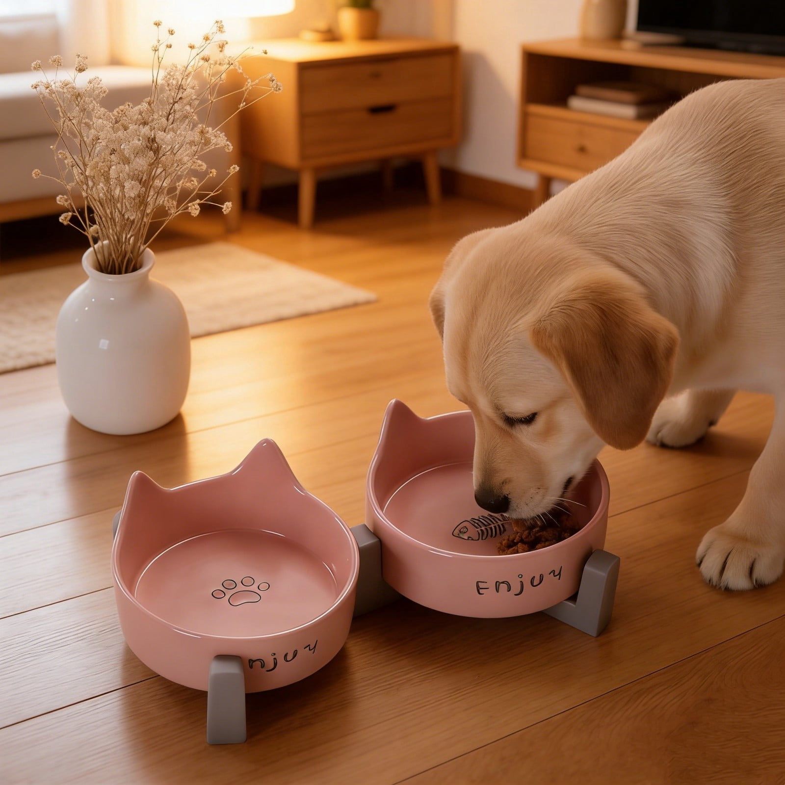 Viflosae Dog Bowl Dog Water Bowl Double Bowl Shaped Ceramic Cats Dog Bowl Cats Food Bowl Water Bowl Tall Bowl To Protects The Cervical Spine Pet Food Bowl Canned Food And Treat Dishs
