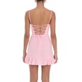 thumbnail image 3 of Gupgi Women Ruffle Mini Dress Solid Color Spaghetti Strap Cross Backless Bodycon Dresses Clubwear, 3 of 7