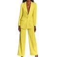 thumbnail image 2 of Pants Suits for Women Dressy 2 Piece Business Casual Lapel Long Sleeve Open Front Blazer Pants Suit Set Yellow XXL, 2 of 8
