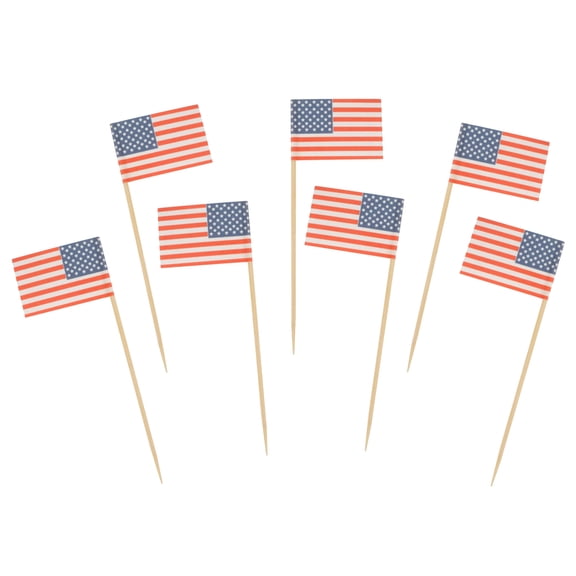 BambooMN 3.9" American Flag Cocktail Appetizers Bamboo Toothpick Picks Stirrer Sticks for Fruit Party, Charcuterie Accessories and Drinks, 100 Pieces
