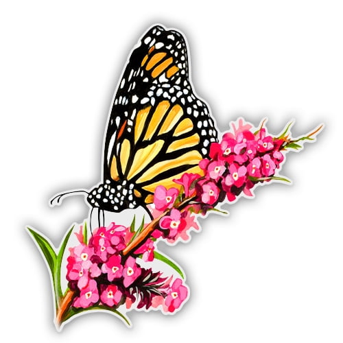 Monarch Butterfly on Flower - 3" Vinyl Sticker - For Car Laptop Water Bottle Phone - Waterproof Decal