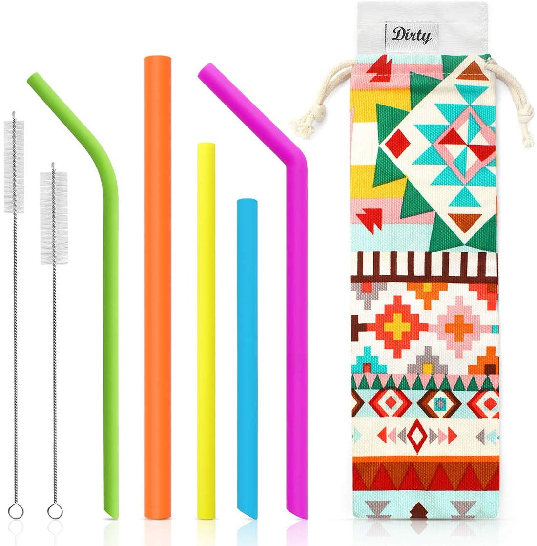 Silicone Reusable Drinking Straws 5 Pack Full Variety Silicone Straws