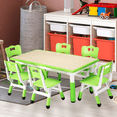 thumbnail image 3 of Conjunto infantil de mesa y 6 sillas con altura ajustable de 47,2 pulgadas, superficie fácil de limpiar y patas antideslizantes, ideal para estudiar, dibujar y realizar manualidades, color azul lago, 3 of 7